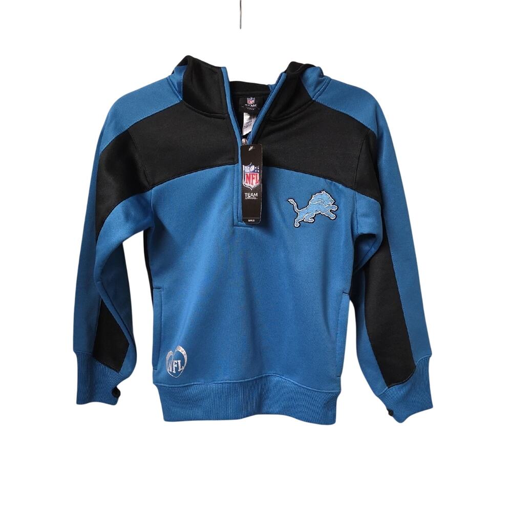 NFL Detroit Lions Kids Quarter Zip Hooded Sweatshirt Kids Size Small NWT